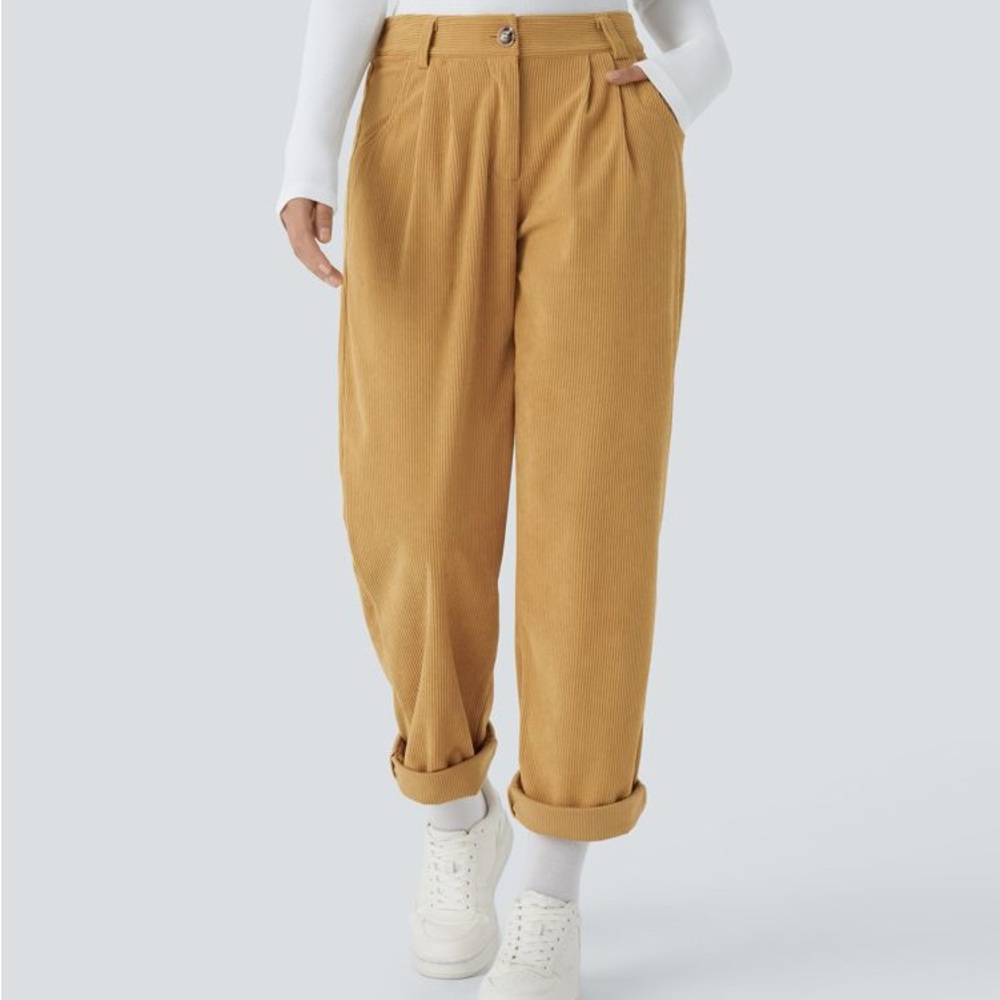 HALARA Mustard Corduroy Relaxed Trousers